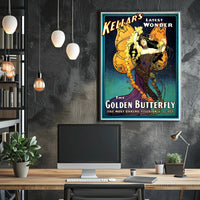 Kellar's Golden Butterfly Vintage Theatrical Poster features captivating artwork, perfect for theater enthusiasts and collectors.