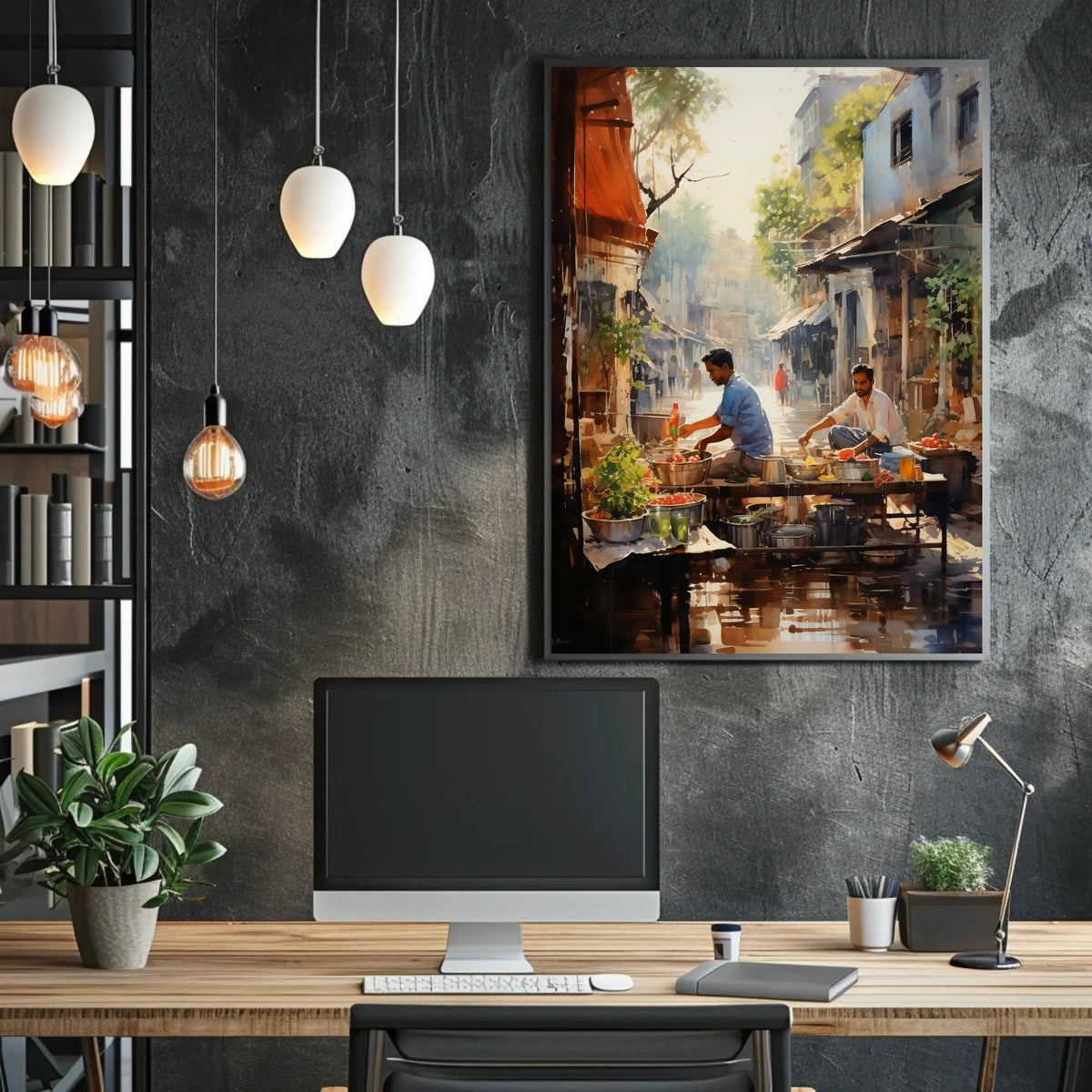 Vibrant Street Market Scene in Urban Locale Cultural Poster