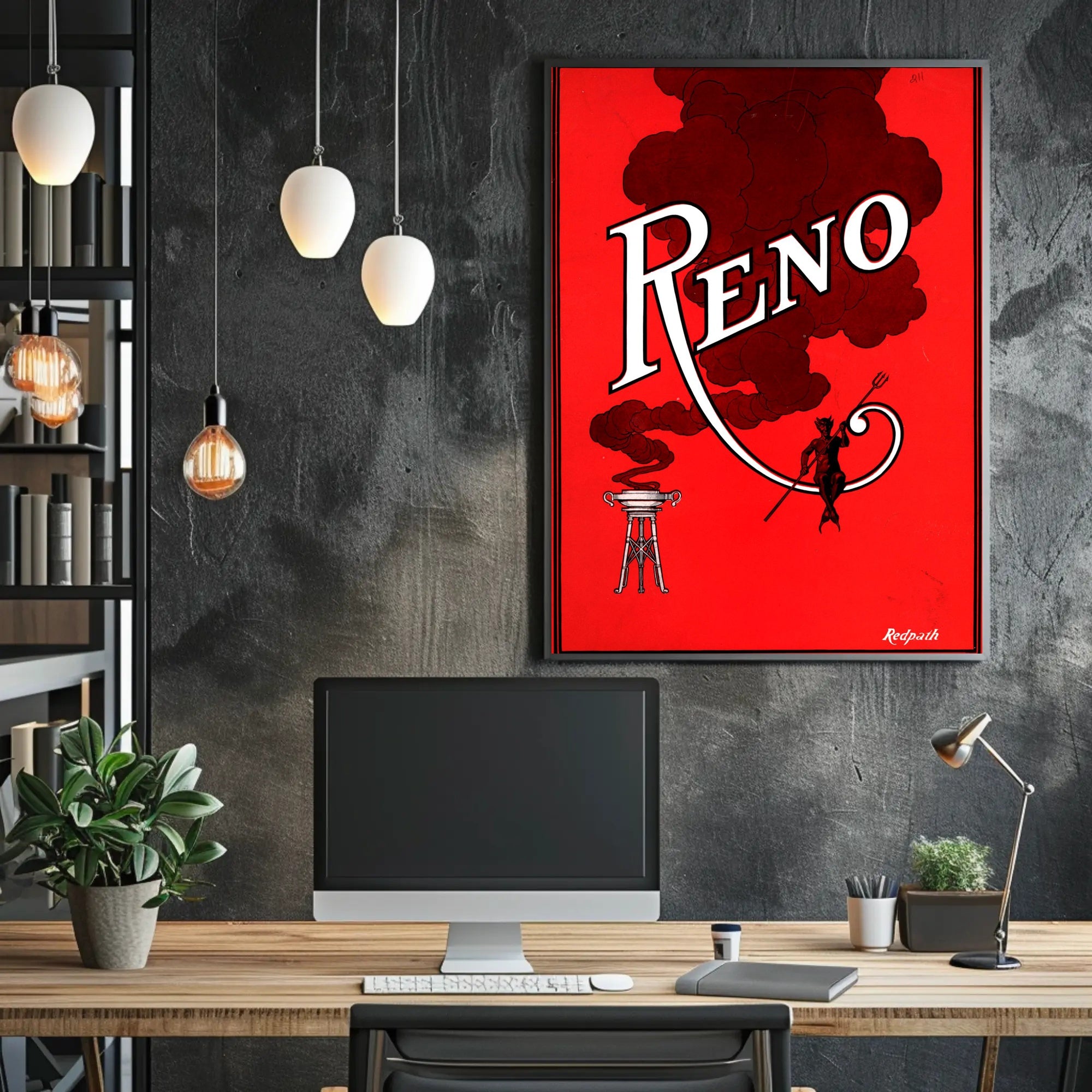 Devilish Reno Art Deco Vintage Travel Poster