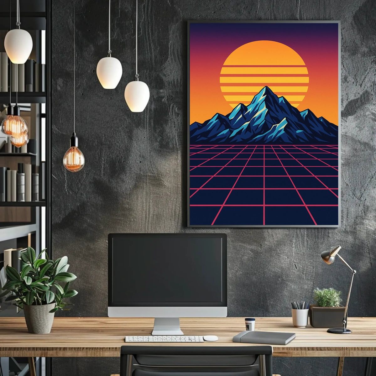 Retro-Futuristic Synthwave Sunset Art Print - Futuristic Sci-Fi Poster
