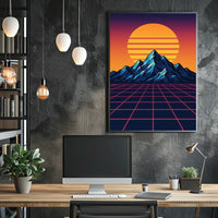 Retro-Futuristic Synthwave Sunset Art Print - Futuristic Sci-Fi Poster