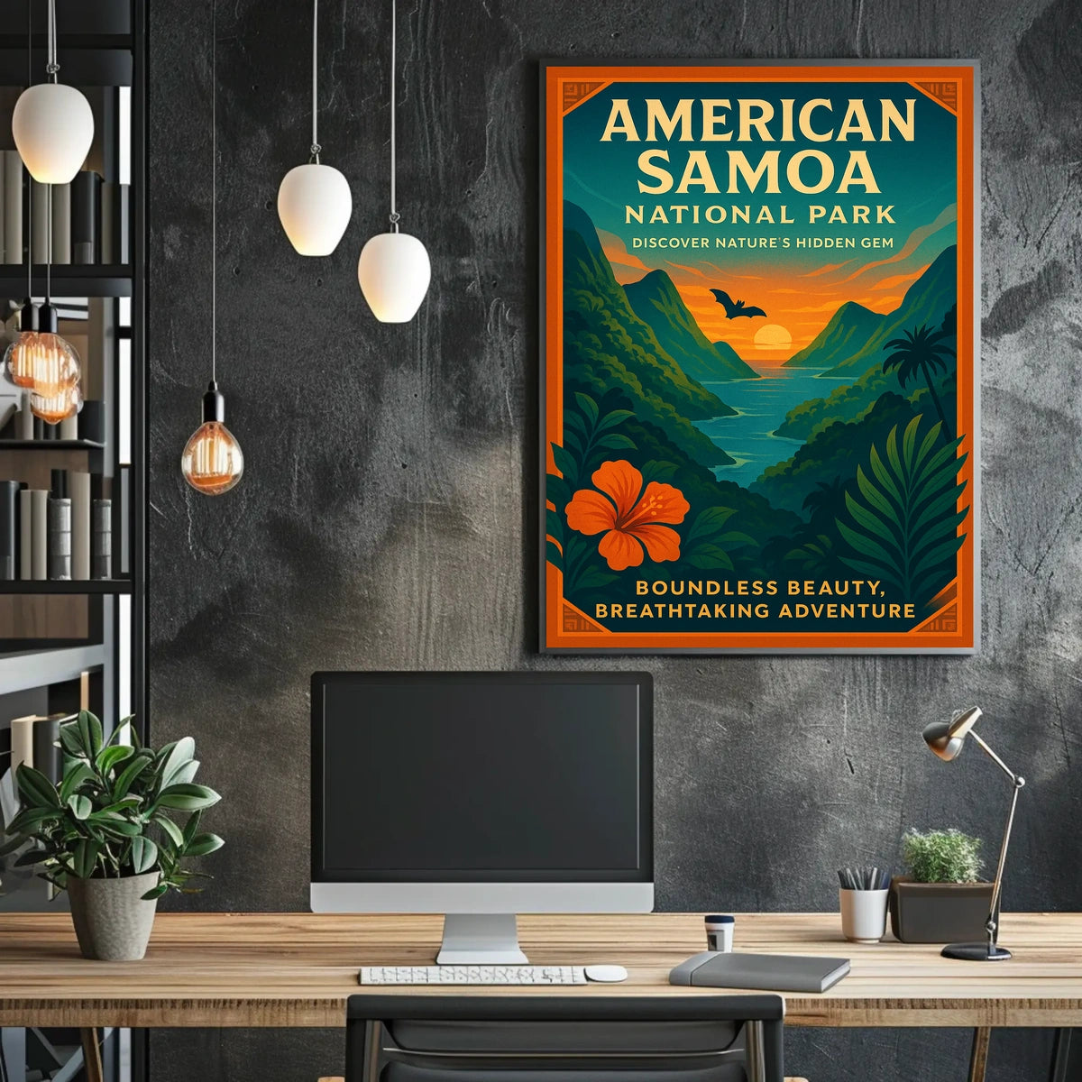 American Samoa Sunset, Lush Landscape National Park Poster