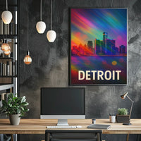 Vibrant Detroit Skyline Digital Painting Poster