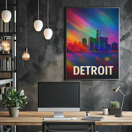 Vibrant Detroit Skyline Digital Painting Poster
