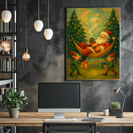 Whimsical Santa Hammock Christmas Poster for Holidays