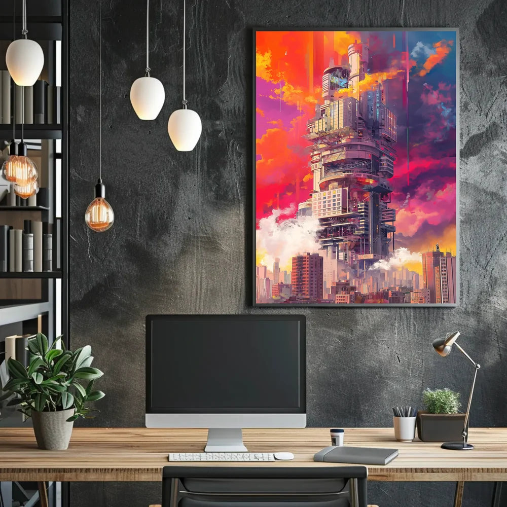 Futuristic Cityscape Art Deco Style Poster