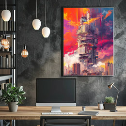 Futuristic Cityscape Art Deco Style Poster