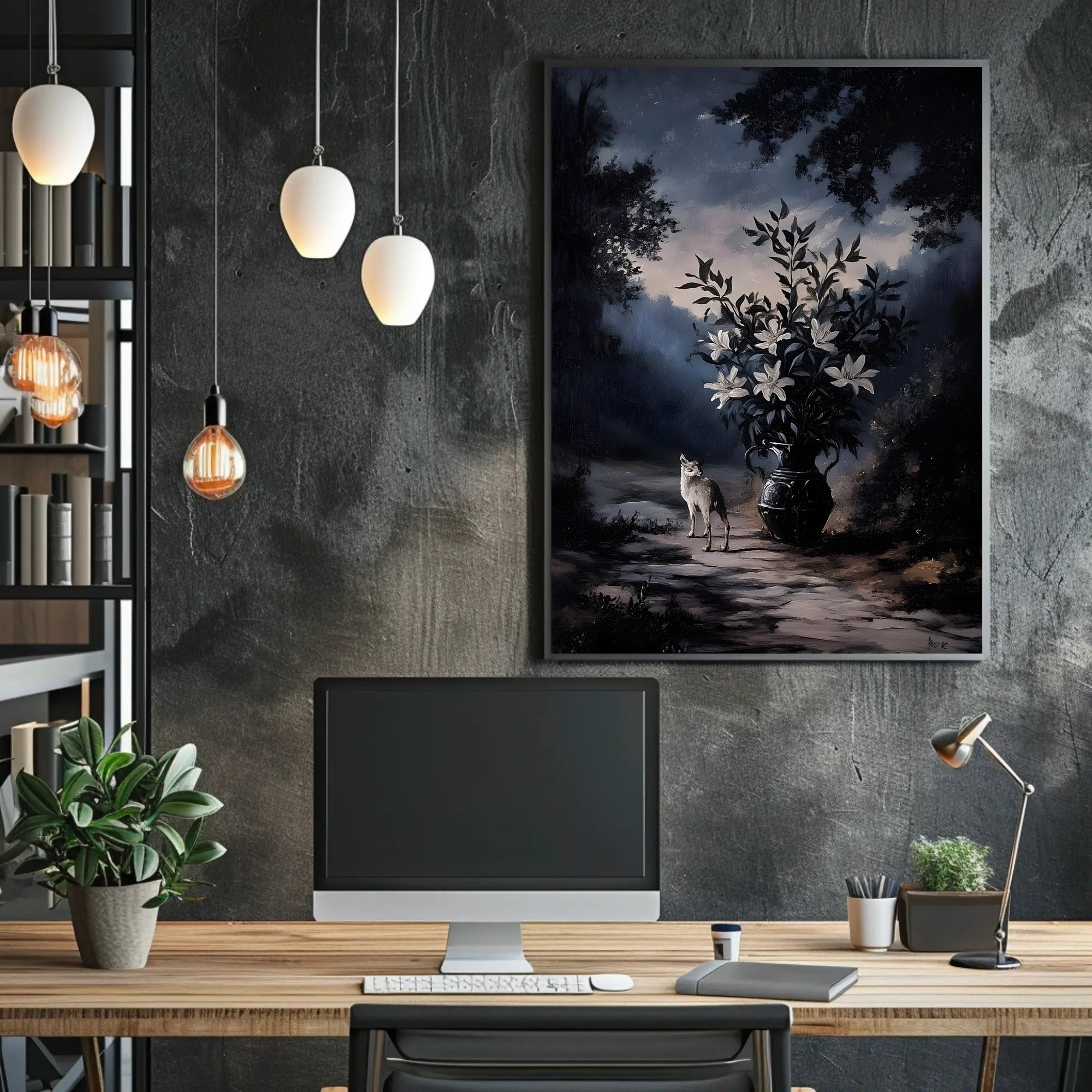Mystical Moonlit Forest Scene With Fox - Artistic Poster PosterGoat