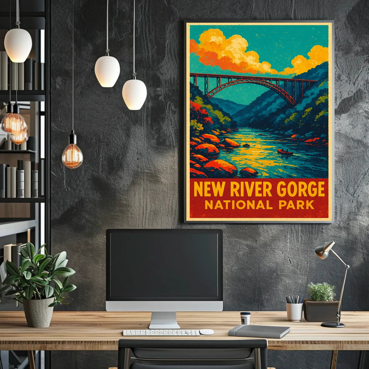 New River Gorge Vintage Travel Adventure Poster