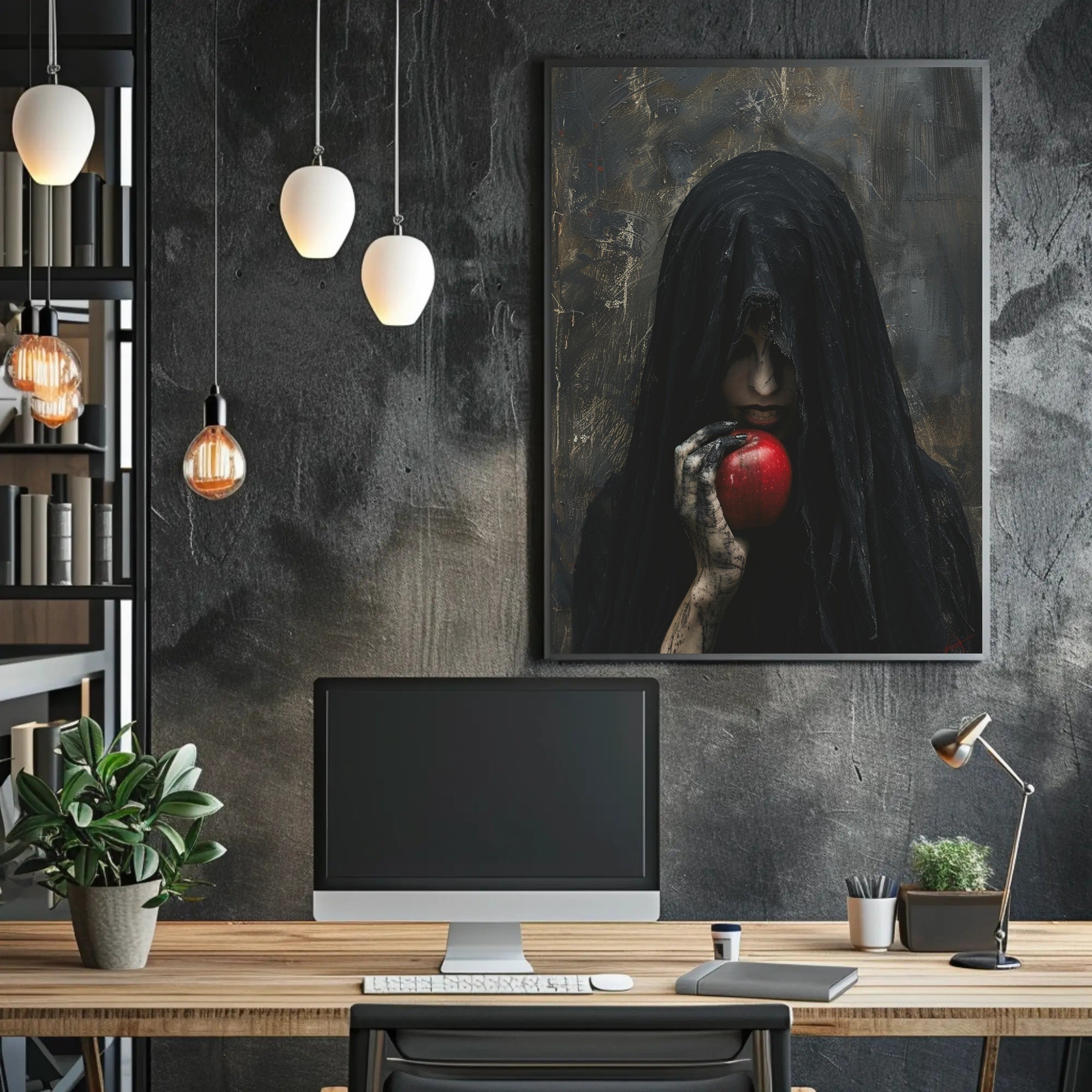 Mysterious Character with Red Apple Fantasy Poster PosterGoat