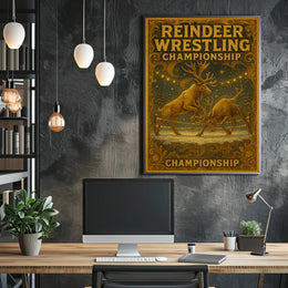 Reindeer Wrestling Vintage Fantasy Mythology Poster