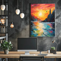 Serene Sunset Seascape: Impressionistic Artistic Poster