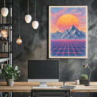 Vibrant Retro-Futuristic Landscape Poster: Futuristic Sci-Fi Poster