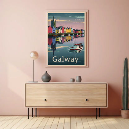 Galway Waterfront Reflections Ireland Travel Poster