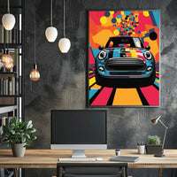 Mini Car Pop Art Poster: Vibrant Geometric Design