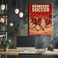 Reindeer Soccer Festive Vintage Holiday Art Poster