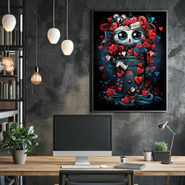 Whimsical Skull Art Poster with Hearts & Roses