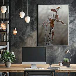 Frost-Covered Autumn Leaves Nature Poster