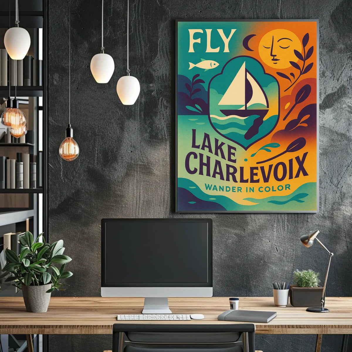 Lake Charlevoix Vibrant Adventure Destination Travel Poster