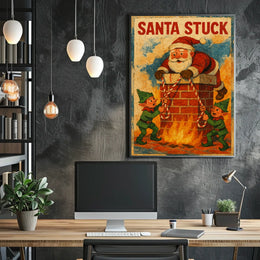 Santa Stuck in Chimney Humor Christmas Pop Culture Poster