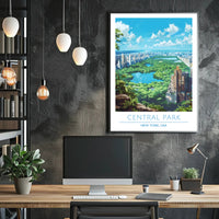 Central Park Serenity with Manhattan Skyline Urban or Cityscape Poster
