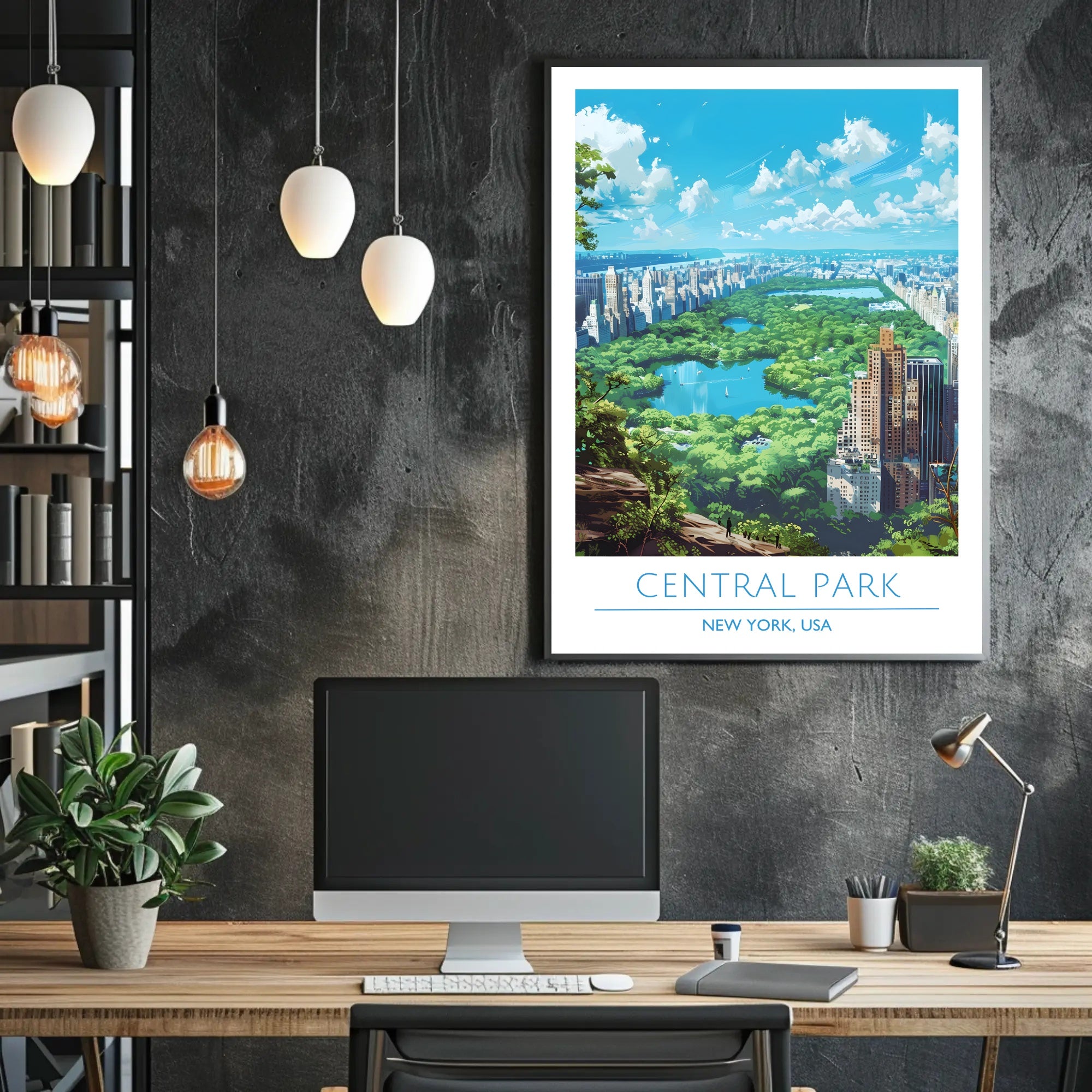 Central Park Serenity with Manhattan Skyline Urban or Cityscape Poster