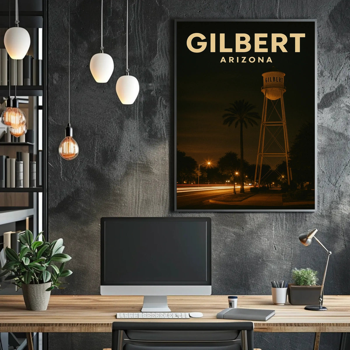 Gilbert Arizona Nighttime Landmark Realism Timeless Poster