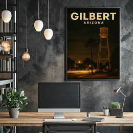 Gilbert Arizona Nighttime Landmark Realism Timeless Poster