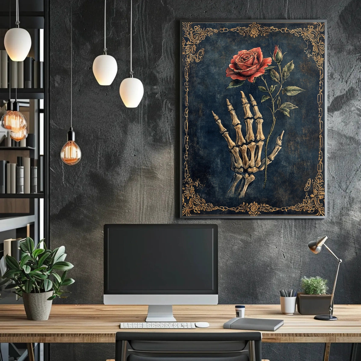 Skeletal Hand Holding Rose Artistic Poster