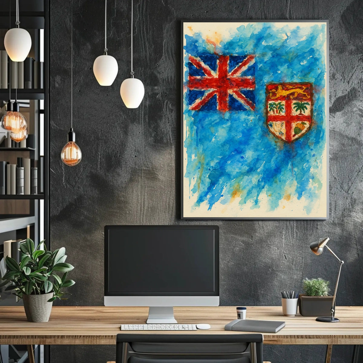 Fiji Flag Watercolor Wanderlust Poster