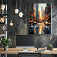 Stylized Urban Cityscape at Sundown Artistic Poster