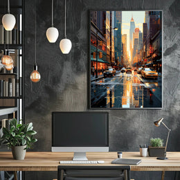 Stylized Urban Cityscape at Sundown Artistic Poster