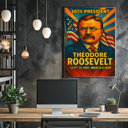Theodore Roosevelt 26th President of the United States Colorful Comic Book Style Poster