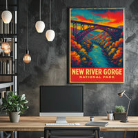 New River Gorge Autumn Vintage Travel Retro 80s Poster