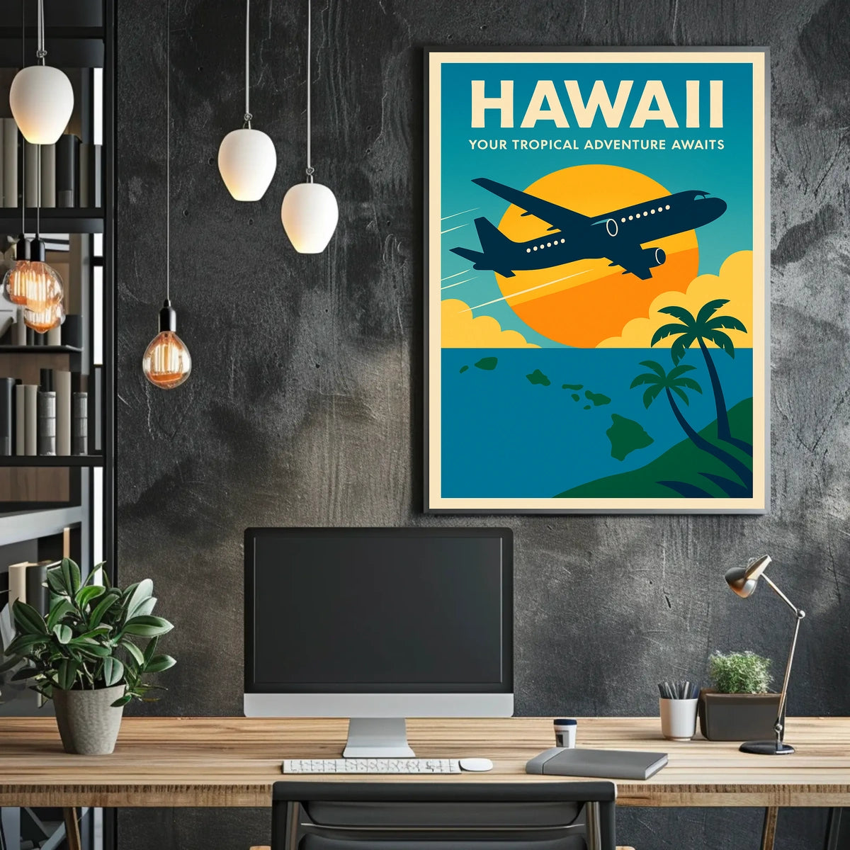Hawaii Adventure Plane Vintage Travel Poster