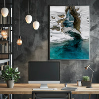 Serene Winter River with Icy Archway - National Park Poster