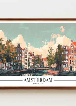 Amsterdam Canal Houses Scenic Travel Poster