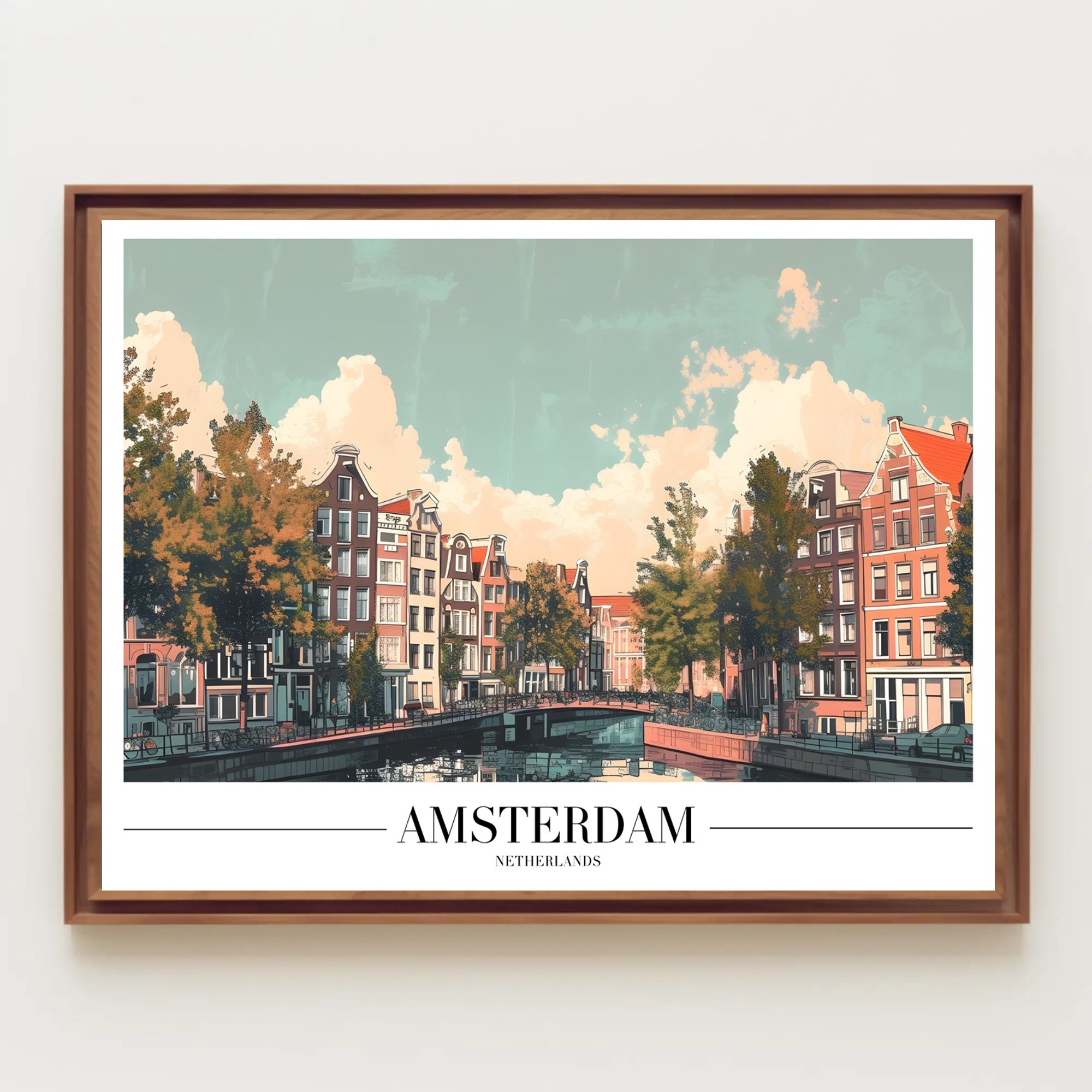 Amsterdam Canal Houses Scenic Travel Poster