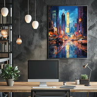 Energetic Nightlife In Modern City Poster Modern Wall Art