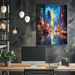 Energetic Nightlife In Modern City Poster Modern Wall Art