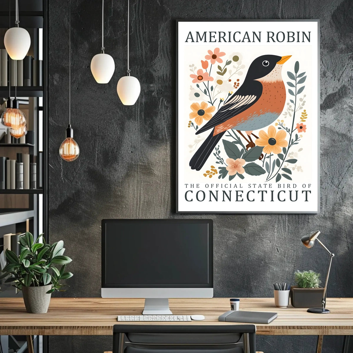American Robin Connecticut State Bird Poster Art