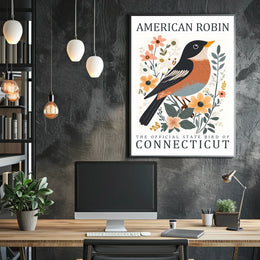 American Robin Connecticut State Bird Poster Art