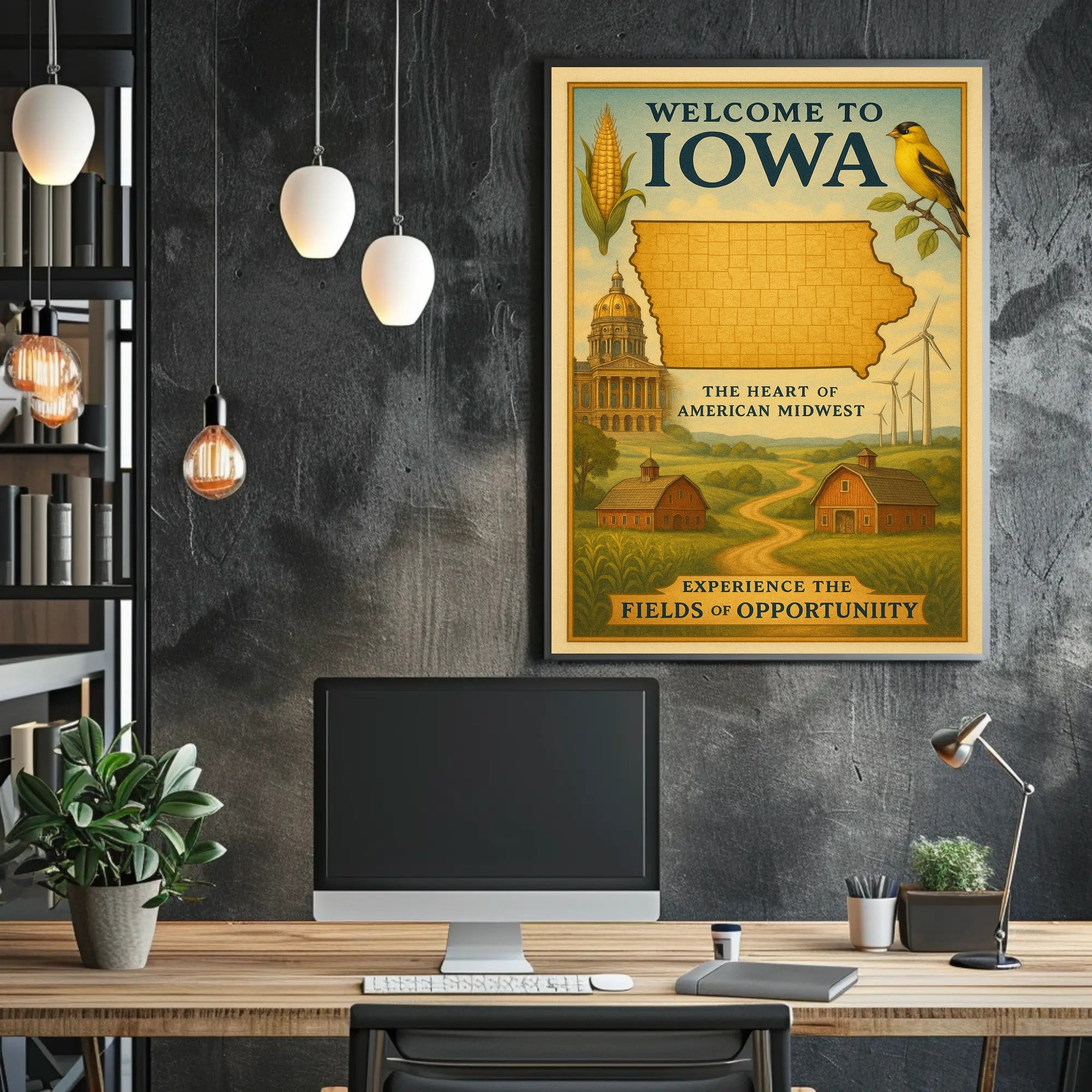 Iowa Heart of the Midwest Vintage Travel Poster