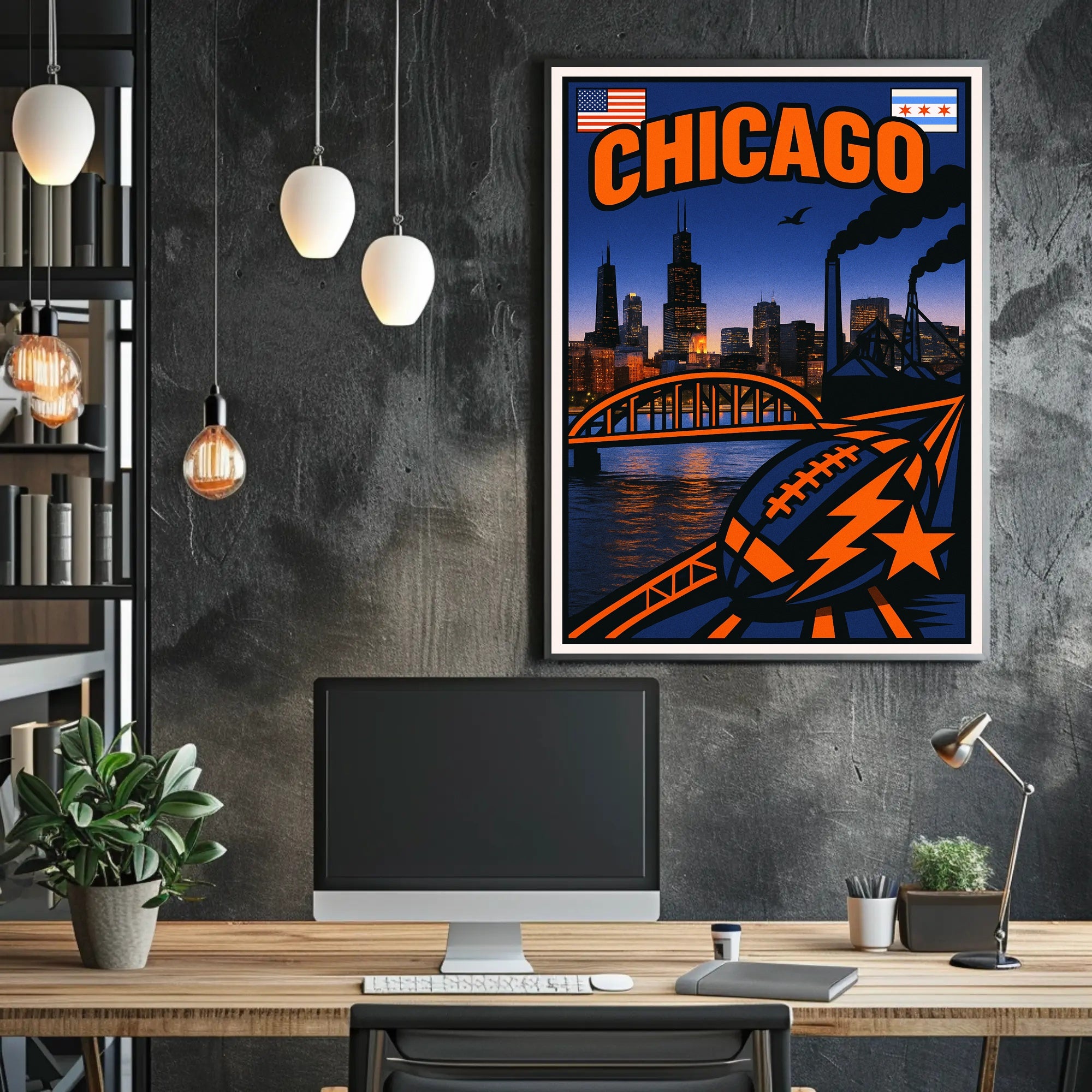 Chicago Skyline and Symbols Poster PosterGoat