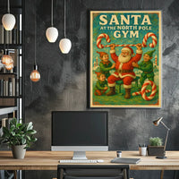 Santa's Whimsical Workout Festive Pop Culture Poster