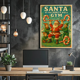 Santa's Whimsical Workout Festive Pop Culture Poster