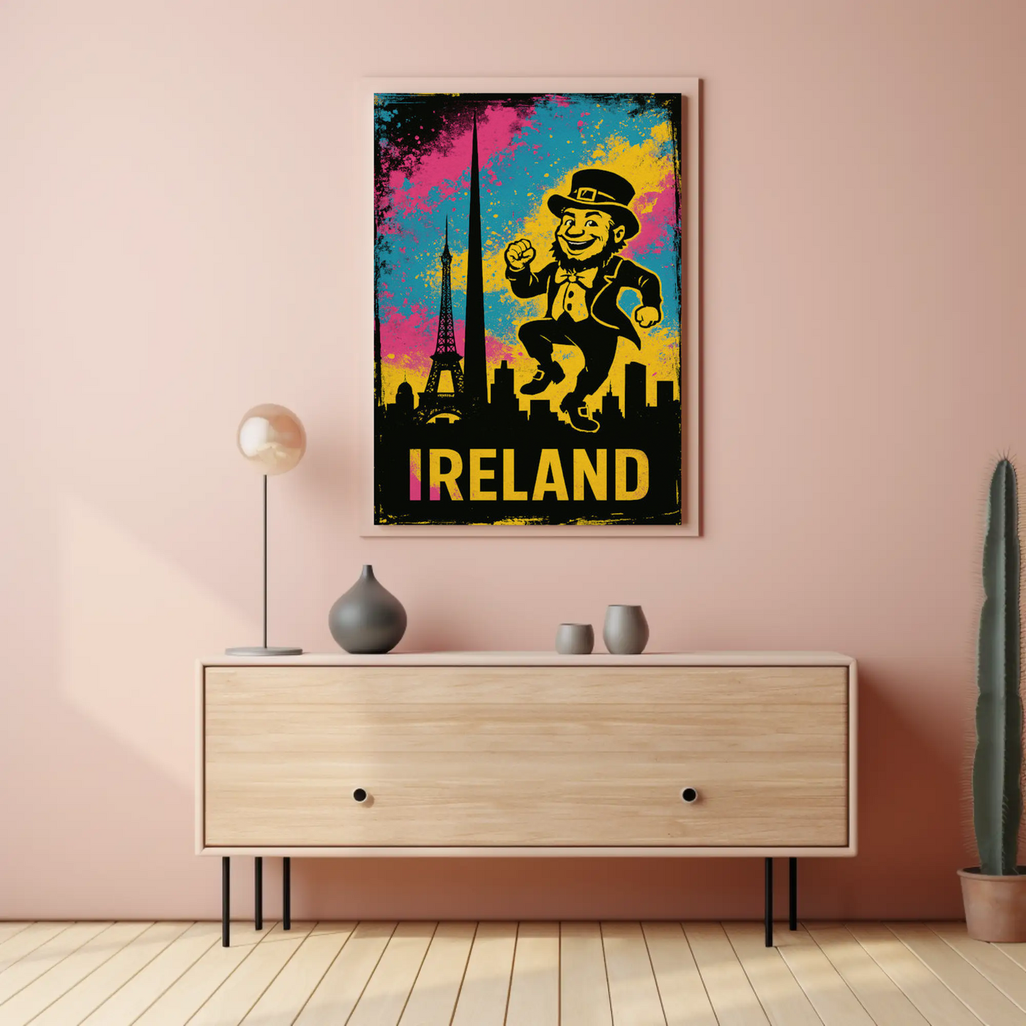 Ireland Dancing Leprechaun Retro Skyline Poster