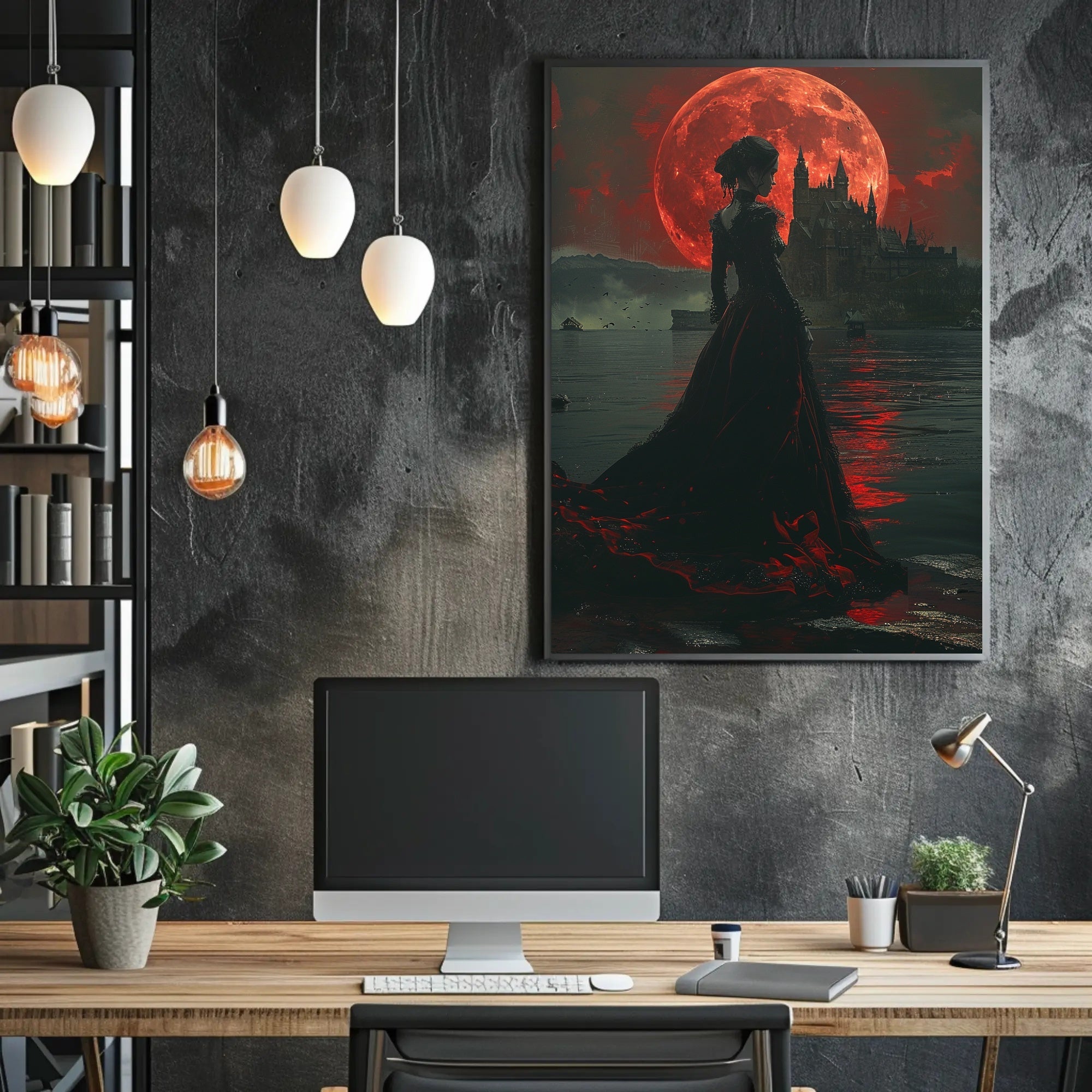 Gothic Red Moon Fantasy Artwork - Fantasy or Mythology Poster PosterGoat