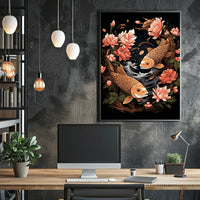 Koi Fish and Peony Japanese Art Poster