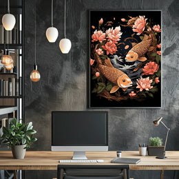 Koi Fish and Peony Japanese Art Poster